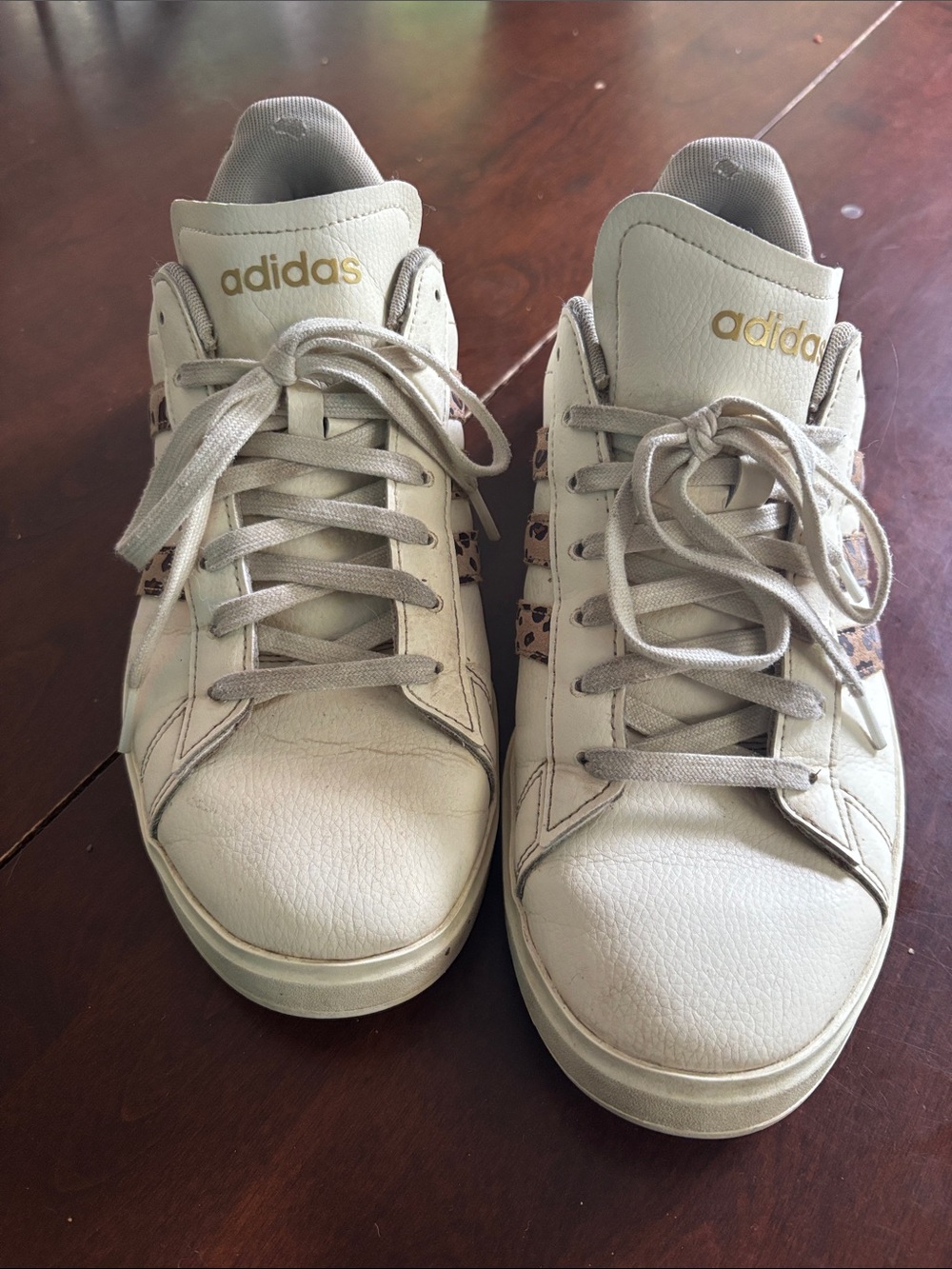 adidas Cream Low-Top Sneakers with Leopard Accent